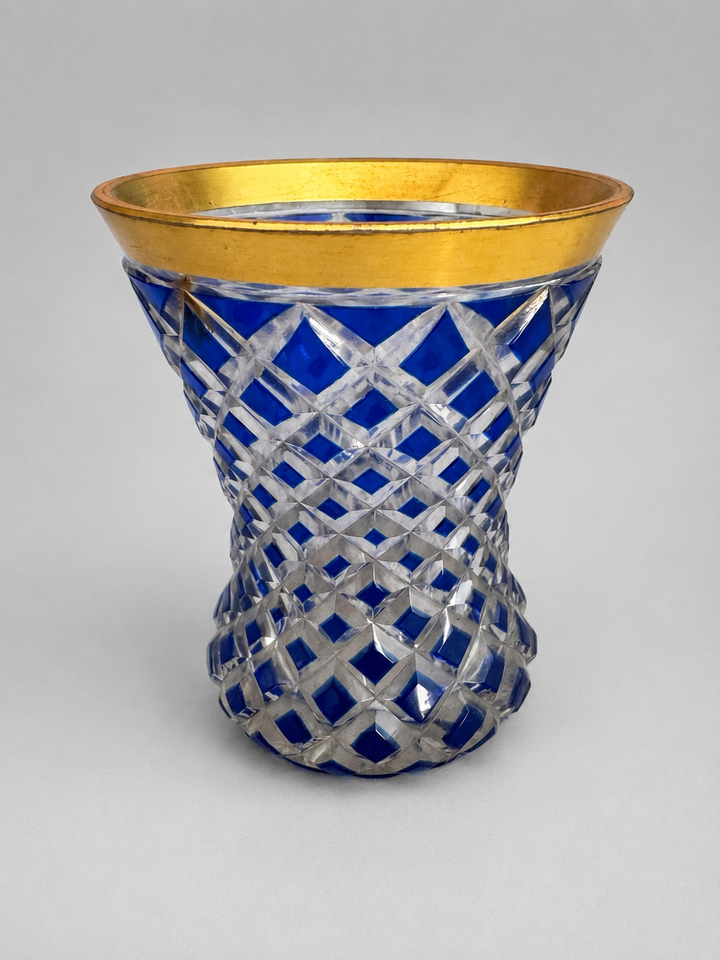 Cobalt Blue Cut-to-Clear Crystal Vase with Gold-Gilt Rim — Hero image