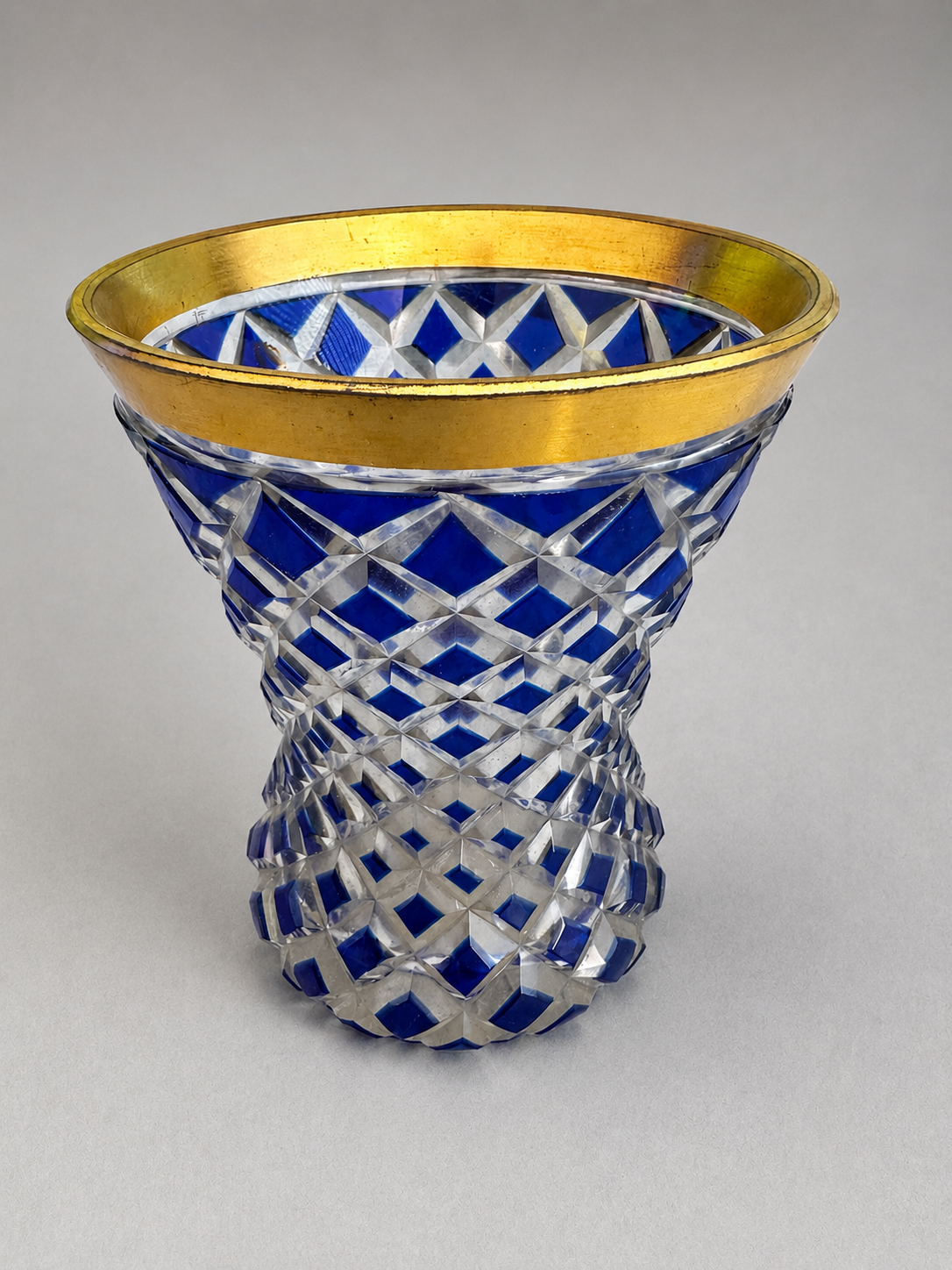 Cobalt Blue Cut-to-Clear Crystal Vase with Gold-Gilt Rim — Listing photo